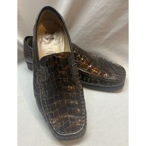 Rene by ARA Slip on Moccasins Brown Leather Croc print Loafers Shoes Size 9 US
